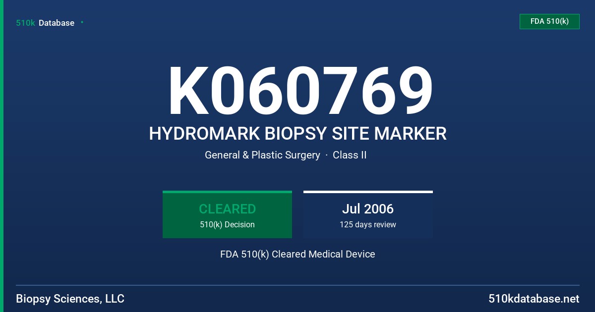 K060769 HYDROMARK BIOPSY SITE MARKER FDA 510(k) Cleared Medical Device