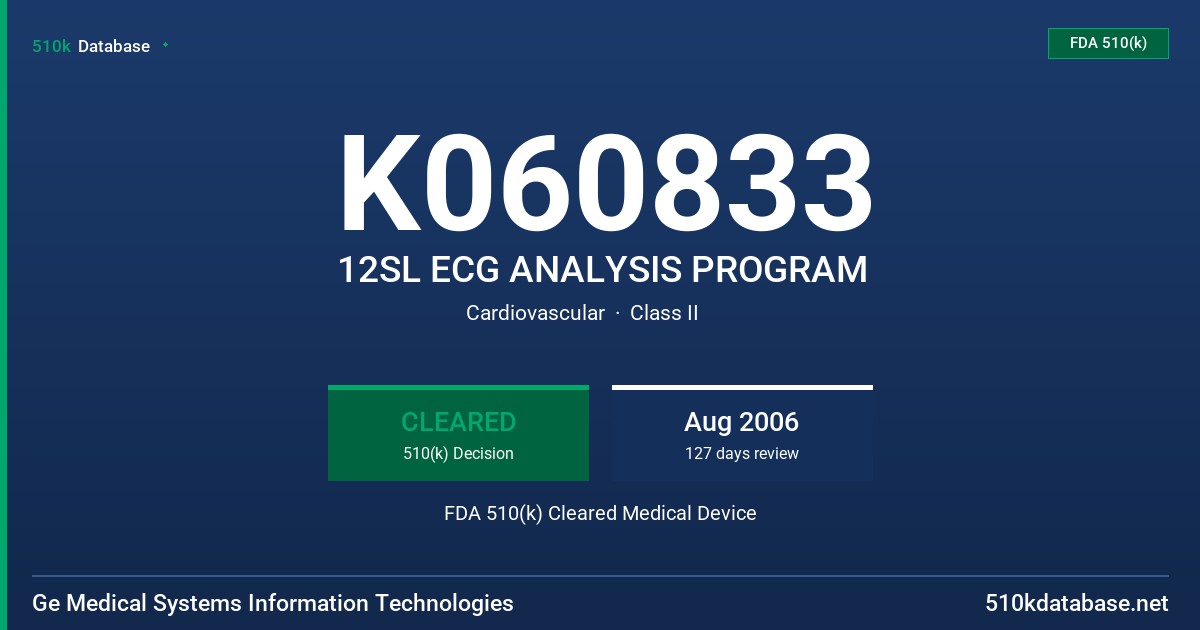 K060833 12SL ECG ANALYSIS PROGRAM FDA 510(k) Cleared Medical Device