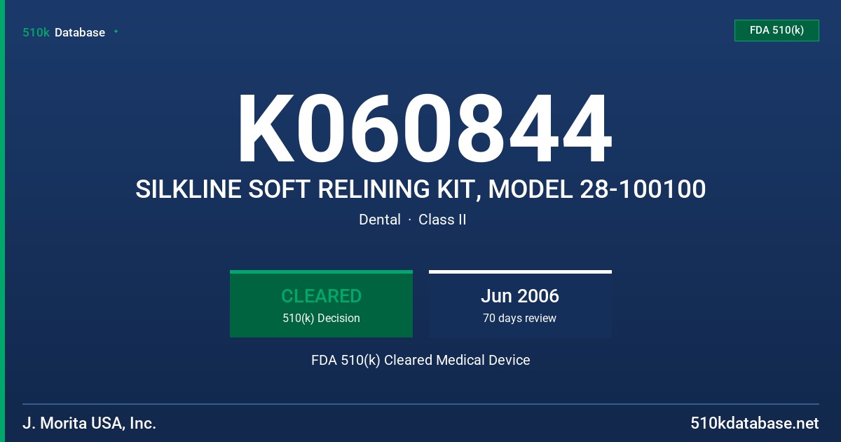 K060844 SILKLINE SOFT RELINING KIT, MODEL 28-100100 FDA 510(k) Cleared Medical Device
