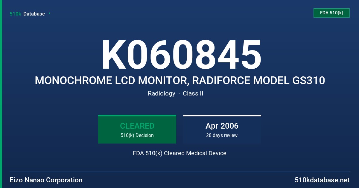 K060845 MONOCHROME LCD MONITOR, RADIFORCE MODEL GS310 FDA 510(k) Cleared Medical Device