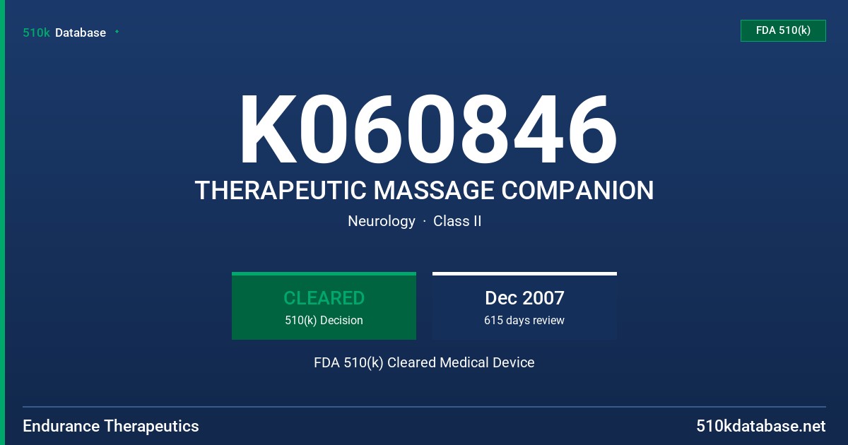 K060846 THERAPEUTIC MASSAGE COMPANION FDA 510(k) Cleared Medical Device