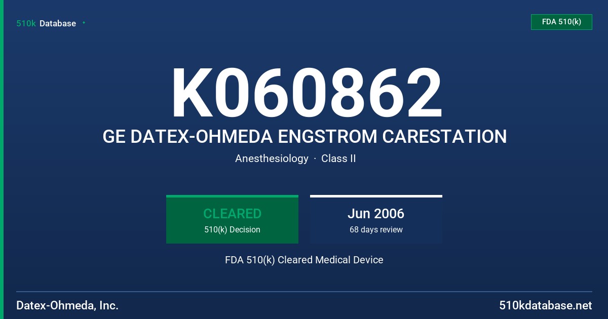 K060862 GE DATEX-OHMEDA ENGSTROM CARESTATION FDA 510(k) Cleared Medical Device