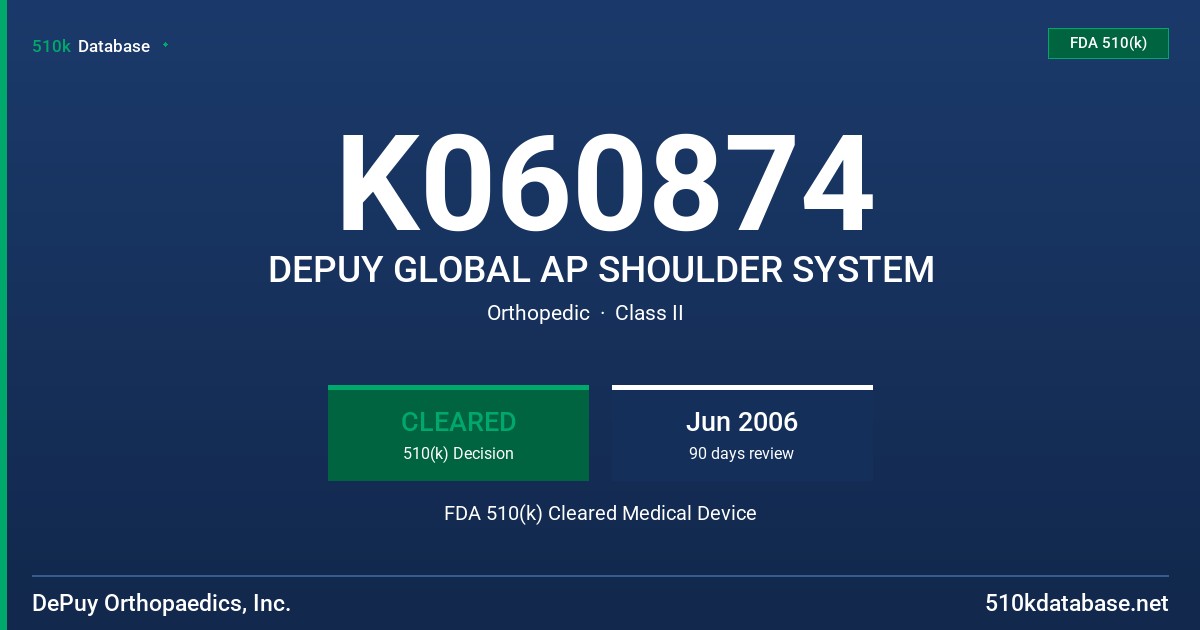 K060874 DEPUY GLOBAL AP SHOULDER SYSTEM FDA 510(k) Cleared Medical Device