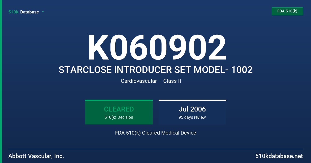 K060902 STARCLOSE INTRODUCER SET MODEL- 1002 FDA 510(k) Cleared Medical Device