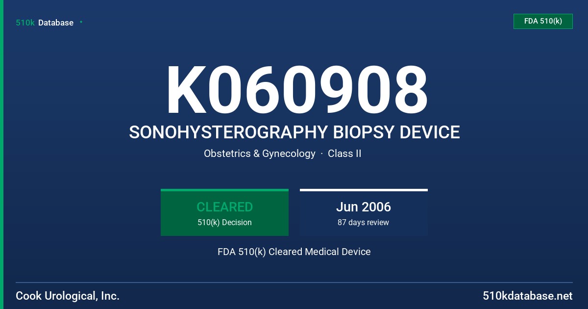 K060908 SONOHYSTEROGRAPHY BIOPSY DEVICE FDA 510(k) Cleared Medical Device