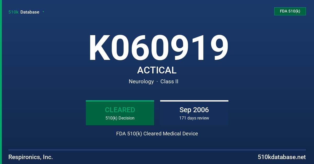K060919 ACTICAL FDA 510(k) Cleared Medical Device