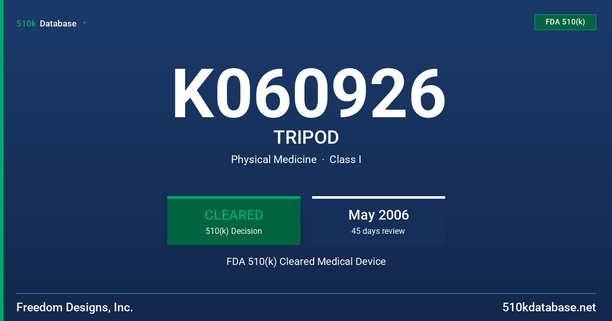 K060926 TRIPOD FDA 510(k) Cleared Medical Device