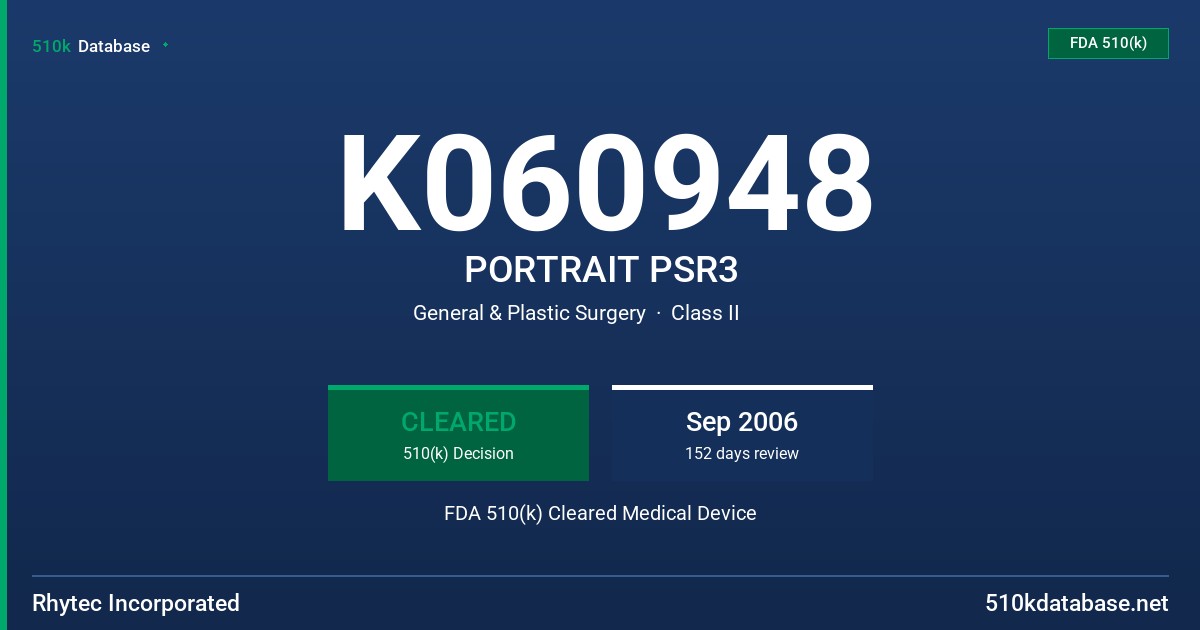 K060948 PORTRAIT PSR3 FDA 510(k) Cleared Medical Device