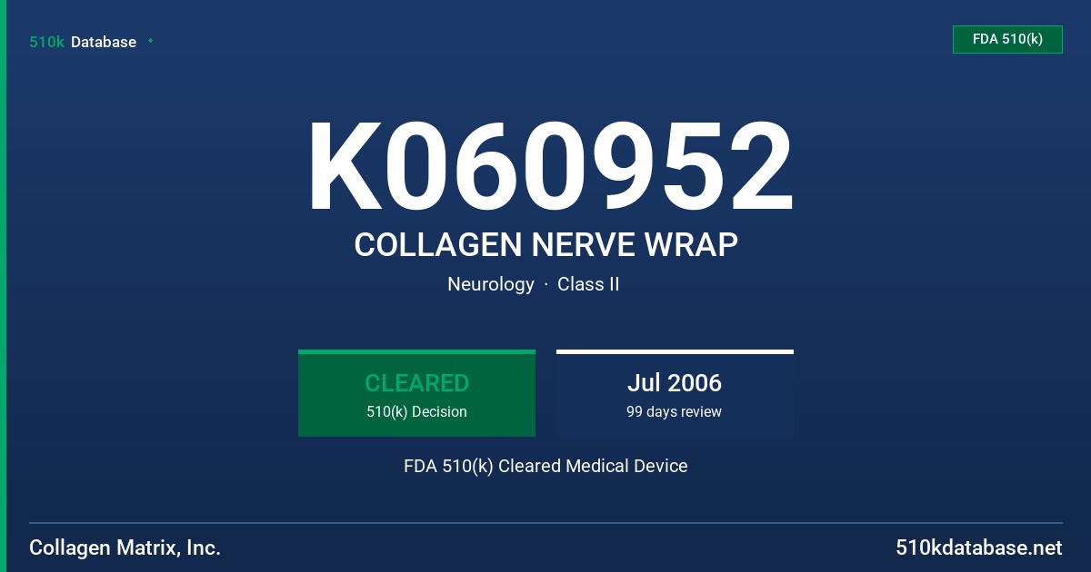 K060952 COLLAGEN NERVE WRAP FDA 510(k) Cleared Medical Device