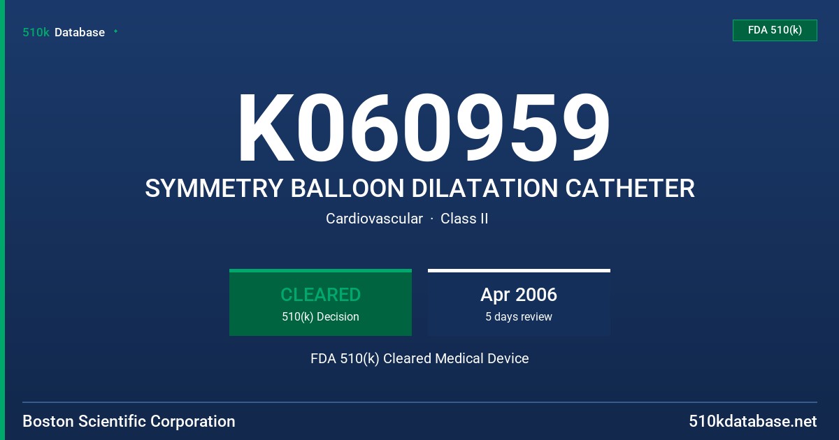 K060959 SYMMETRY BALLOON DILATATION CATHETER FDA 510(k) Cleared Medical Device
