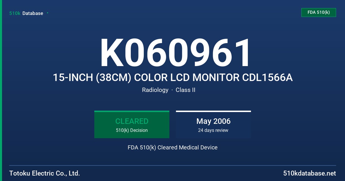 K060961 15-INCH (38CM) COLOR LCD MONITOR CDL1566A FDA 510(k) Cleared Medical Device