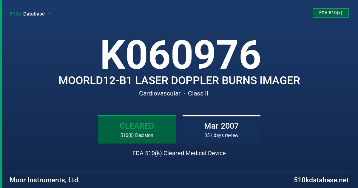 K060976 MOORLD12-B1 LASER DOPPLER BURNS IMAGER FDA 510(k) Cleared Medical Device