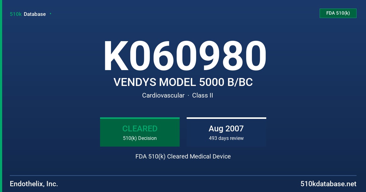 K060980 VENDYS MODEL 5000 B/BC FDA 510(k) Cleared Medical Device