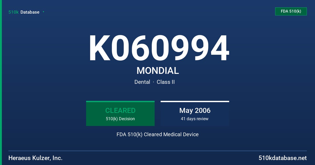 K060994 MONDIAL FDA 510(k) Cleared Medical Device