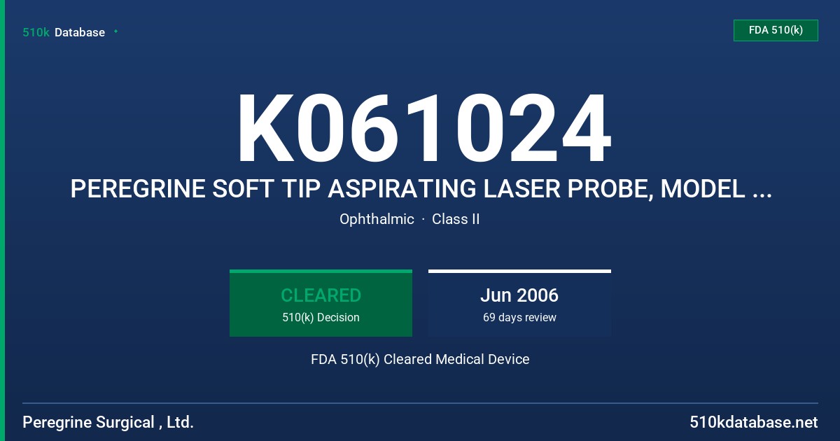 K061024 PEREGRINE SOFT TIP ASPIRATING LASER PROBE, MODEL PD720.60 FDA 510(k) Cleared Medical Device