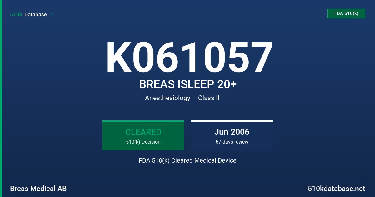 K061057 BREAS ISLEEP 20+ FDA 510(k) Cleared Medical Device
