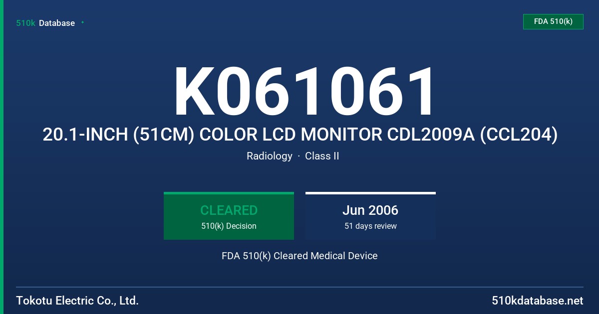 K061061 20.1-INCH (51CM) COLOR LCD MONITOR CDL2009A (CCL204) FDA 510(k) Cleared Medical Device