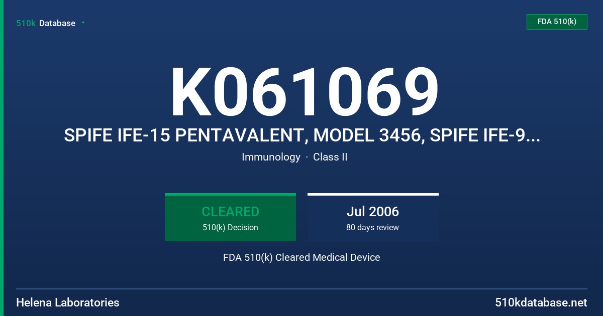 K061069 SPIFE IFE-15 PENTAVALENT, MODEL 3456, SPIFE IFE-9 PENTAVALENT KIT, MODEL 3457, SPIFT IFE-6 PENTAVALENT KIT, MODEL 3458 FDA 510(k) Cleared Medical Device