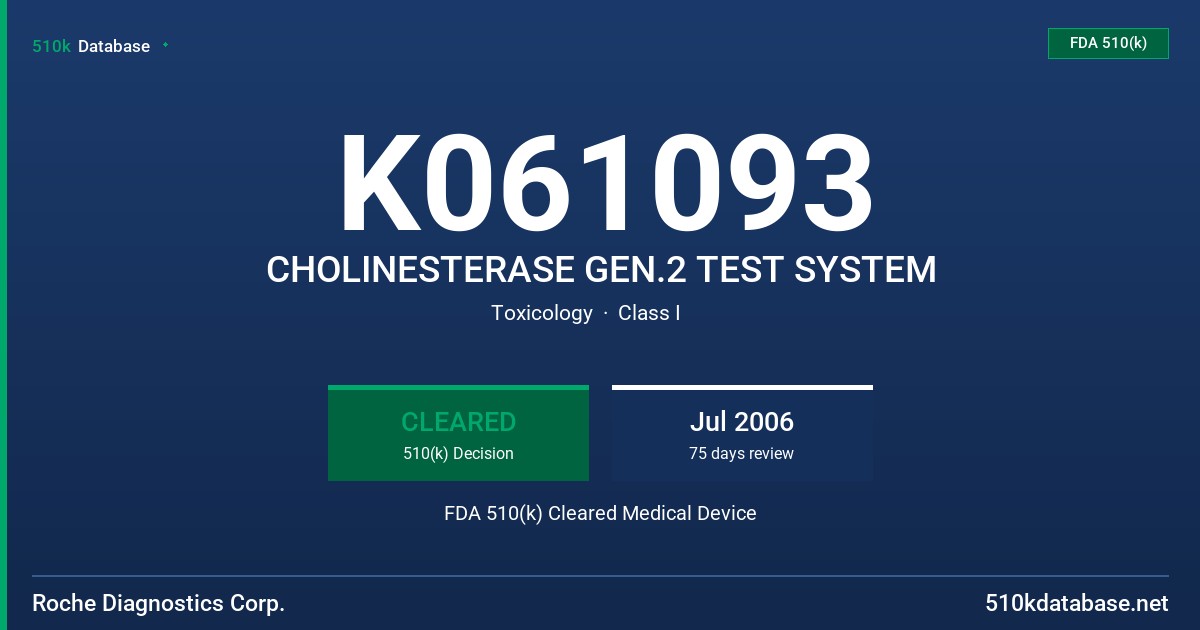 K061093 CHOLINESTERASE GEN.2 TEST SYSTEM FDA 510(k) Cleared Medical Device