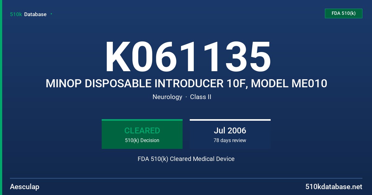 K061135 MINOP DISPOSABLE INTRODUCER 10F, MODEL ME010 FDA 510(k) Cleared Medical Device