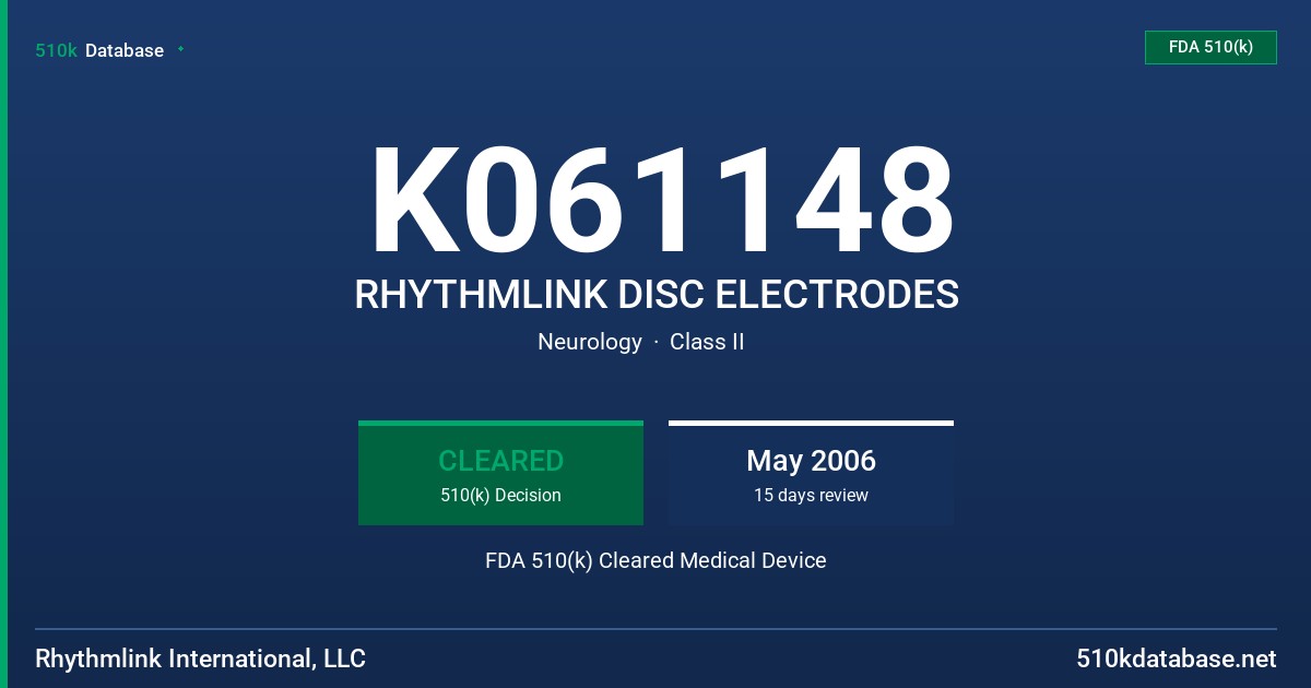 K061148 RHYTHMLINK DISC ELECTRODES FDA 510(k) Cleared Medical Device