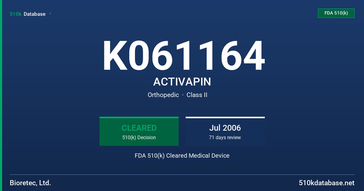 K061164 ACTIVAPIN FDA 510(k) Cleared Medical Device