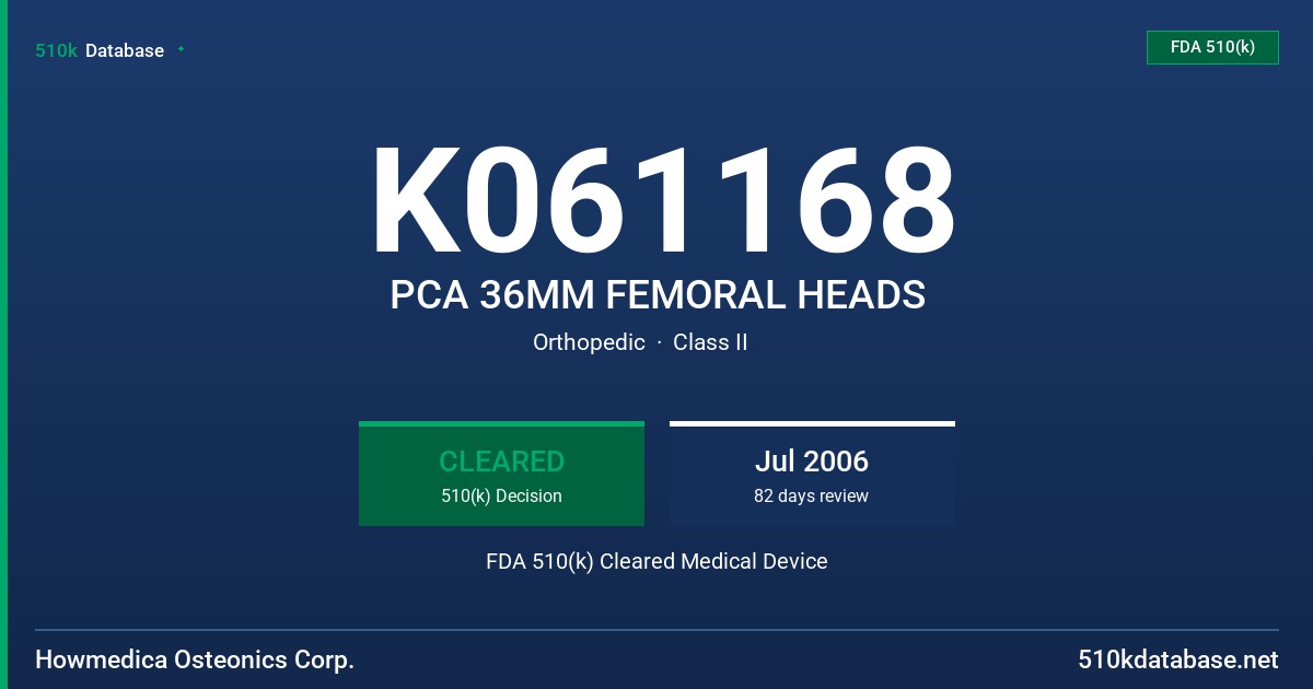 K061168 PCA 36MM FEMORAL HEADS FDA 510(k) Cleared Medical Device