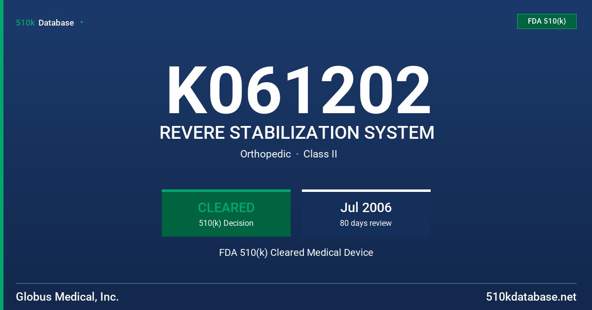 K061202 REVERE STABILIZATION SYSTEM FDA 510(k) Cleared Medical Device