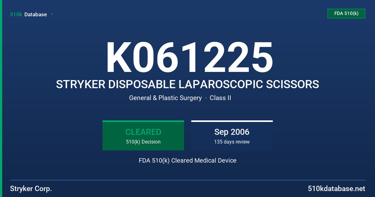 K061225 STRYKER DISPOSABLE LAPAROSCOPIC SCISSORS FDA 510(k) Cleared Medical Device