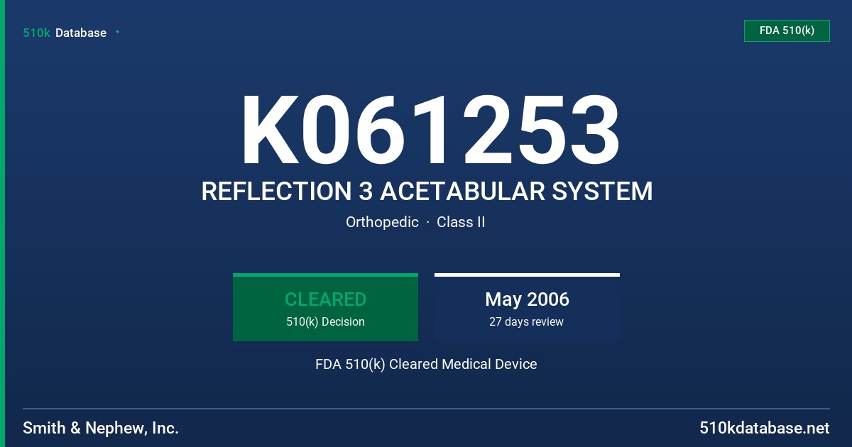 K061253 REFLECTION 3 ACETABULAR SYSTEM FDA 510(k) Cleared Medical Device