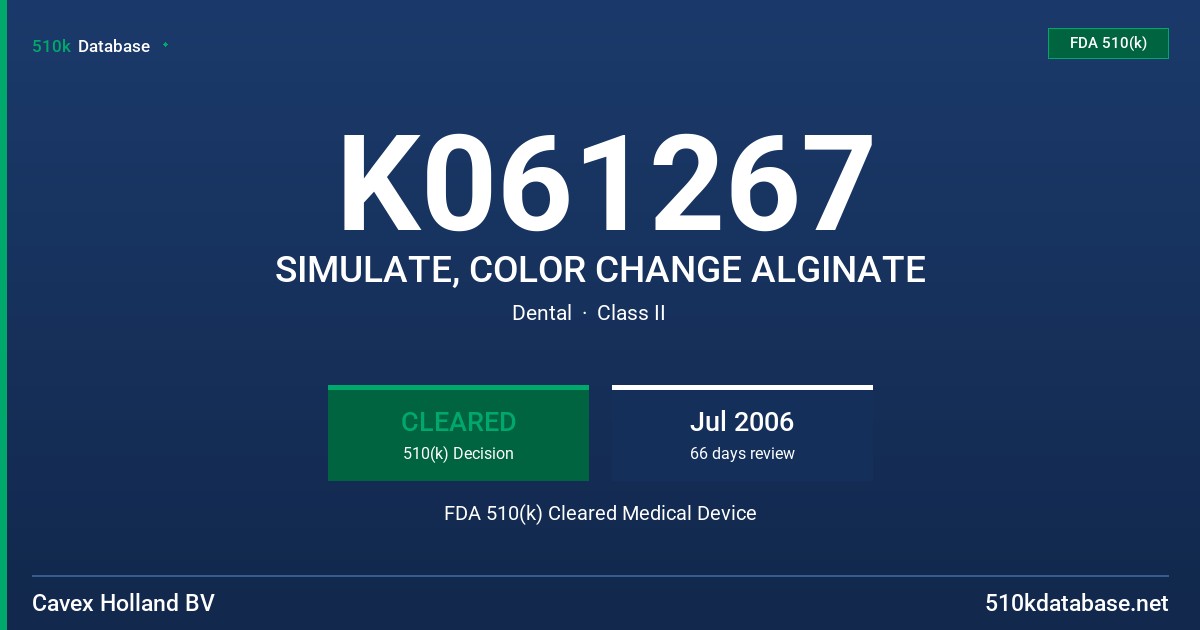 K061267 SIMULATE, COLOR CHANGE ALGINATE FDA 510(k) Cleared Medical Device
