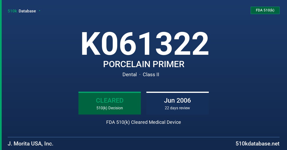 K061322 PORCELAIN PRIMER FDA 510(k) Cleared Medical Device
