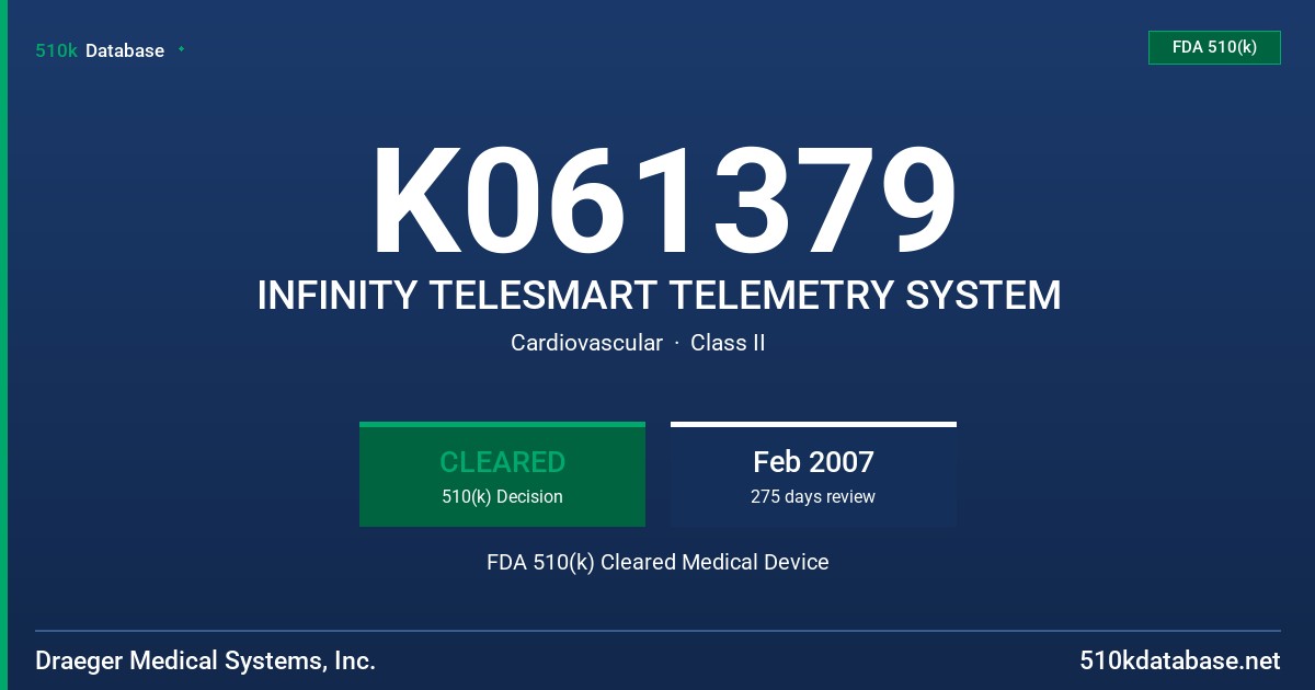 K061379 INFINITY TELESMART TELEMETRY SYSTEM FDA 510(k) Cleared Medical Device