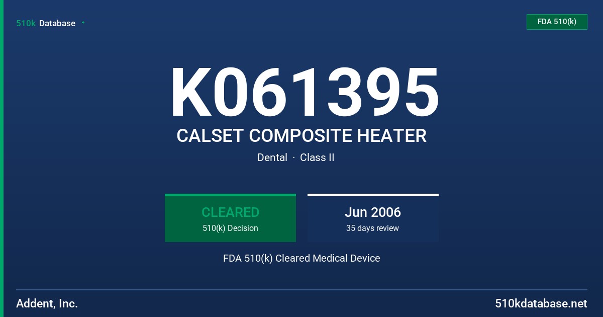 K061395 CALSET COMPOSITE HEATER FDA 510(k) Cleared Medical Device