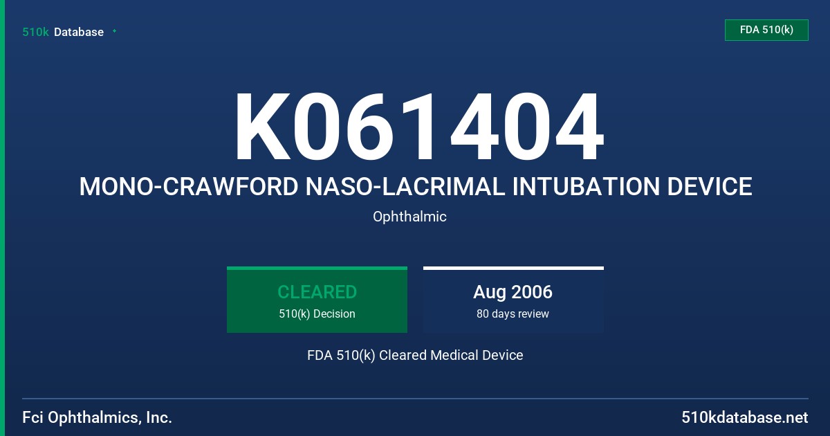 K061404 MONO-CRAWFORD NASO-LACRIMAL INTUBATION DEVICE FDA 510(k) Cleared Medical Device