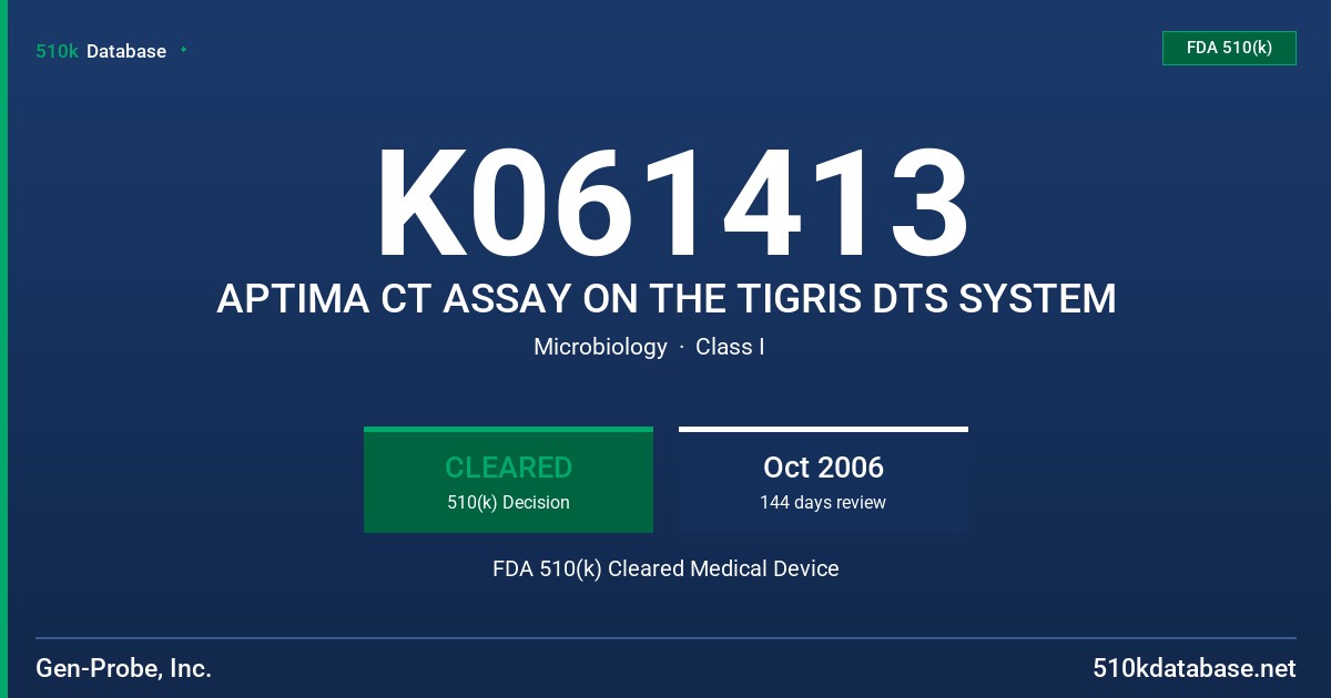 K061413 APTIMA CT ASSAY ON THE TIGRIS DTS SYSTEM FDA 510(k) Cleared Medical Device