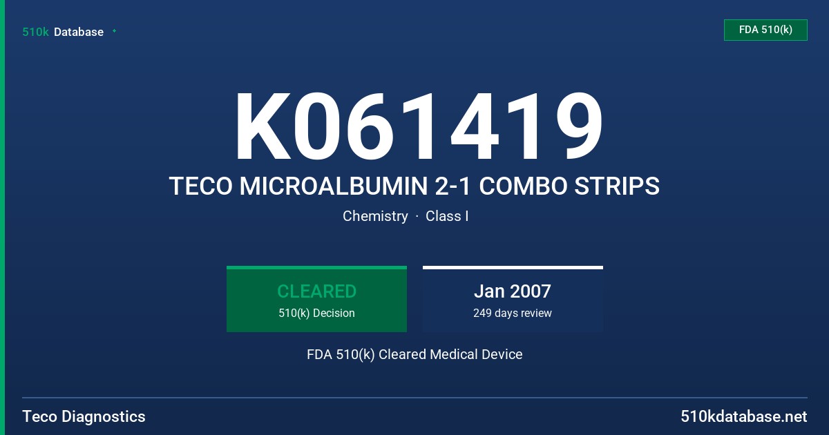 K061419 TECO MICROALBUMIN 2-1 COMBO STRIPS FDA 510(k) Cleared Medical Device