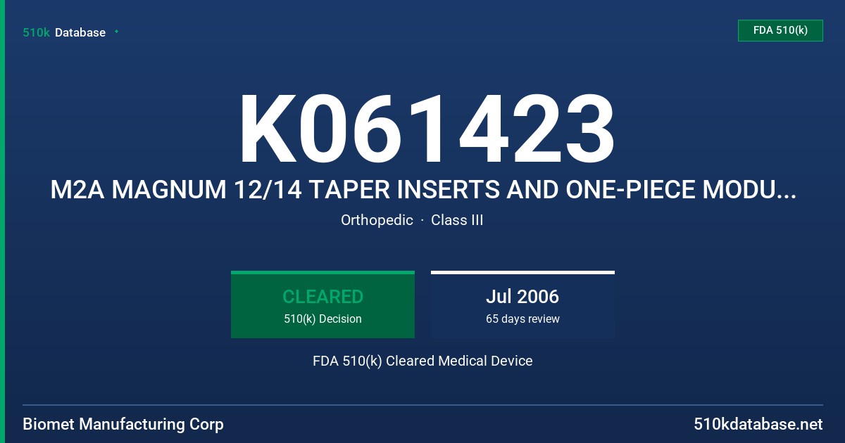 K061423 M2A MAGNUM 12/14 TAPER INSERTS AND ONE-PIECE MODULAR HEADS FDA 510(k) Cleared Medical Device
