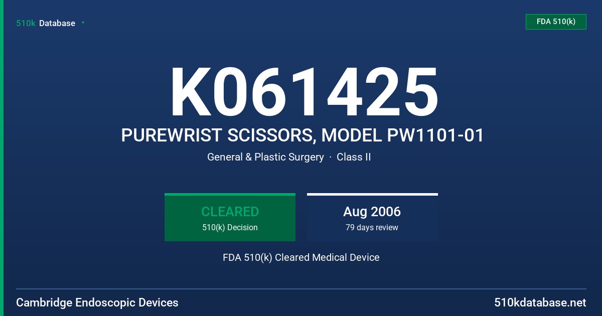 K061425 PUREWRIST SCISSORS, MODEL PW1101-01 FDA 510(k) Cleared Medical Device