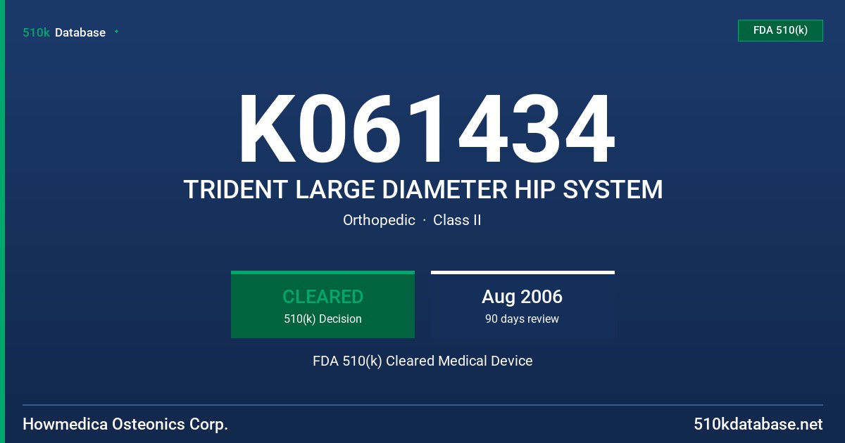 K061434 TRIDENT LARGE DIAMETER HIP SYSTEM FDA 510(k) Cleared Medical Device