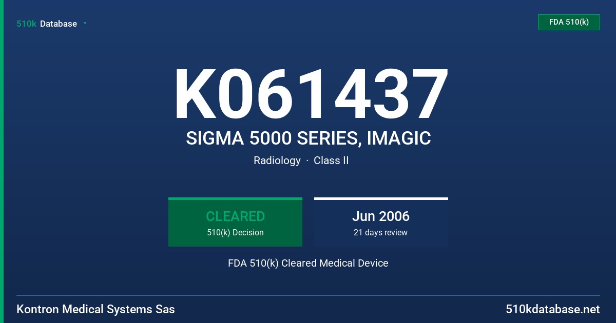 K061437 SIGMA 5000 SERIES, IMAGIC FDA 510(k) Cleared Medical Device