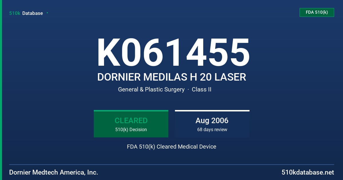 K061455 DORNIER MEDILAS H 20 LASER FDA 510(k) Cleared Medical Device