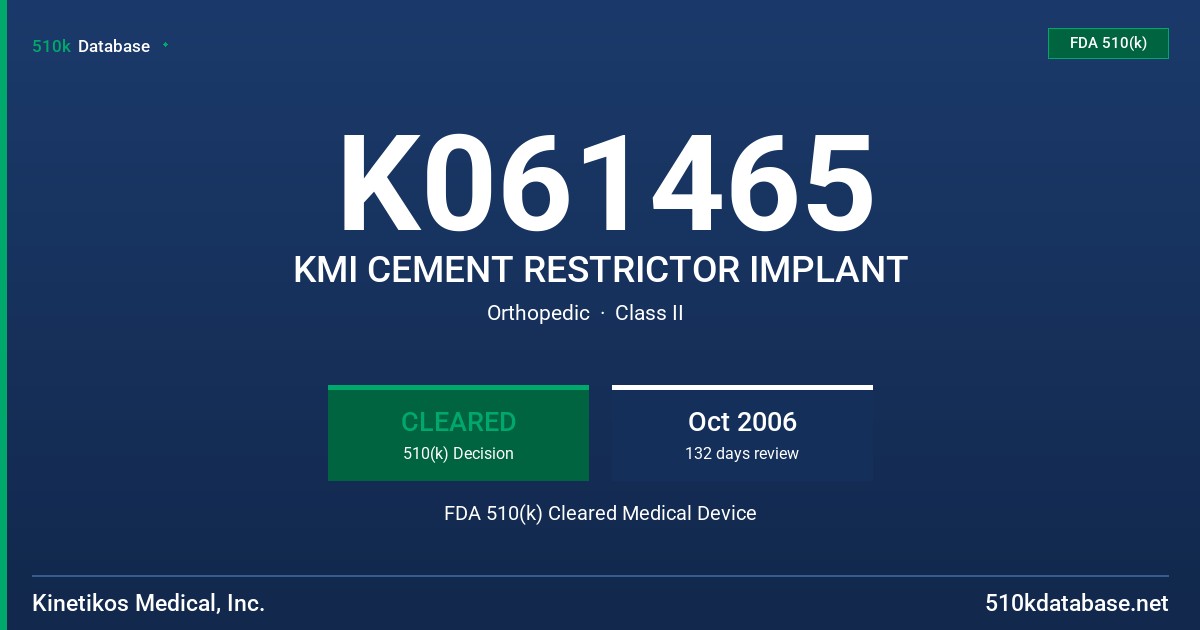 K061465 KMI CEMENT RESTRICTOR IMPLANT FDA 510(k) Cleared Medical Device