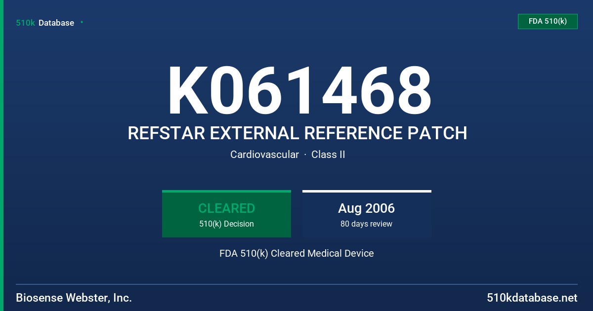 K061468 REFSTAR EXTERNAL REFERENCE PATCH FDA 510(k) Cleared Medical Device