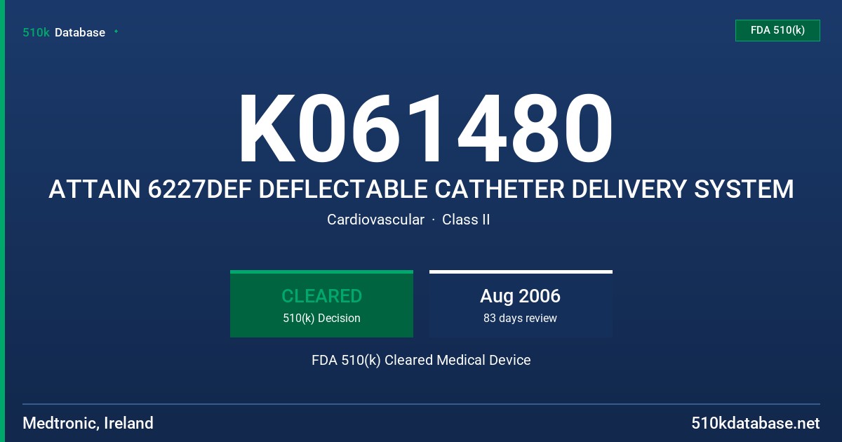 K061480 ATTAIN 6227DEF DEFLECTABLE CATHETER DELIVERY SYSTEM FDA 510(k) Cleared Medical Device