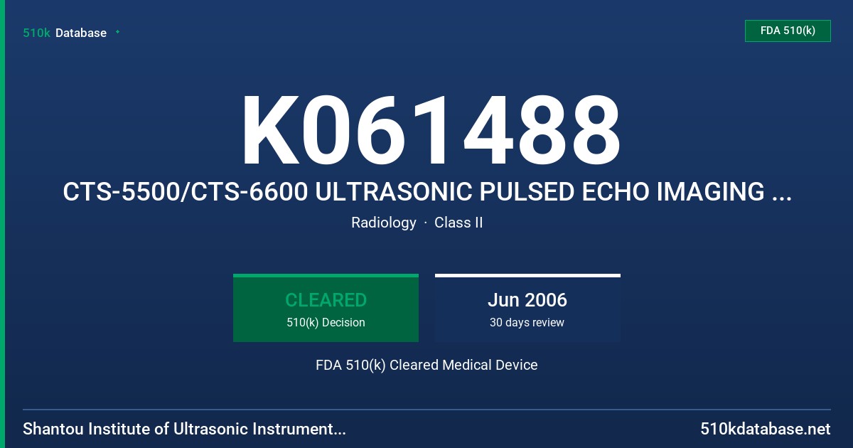 K061488 CTS-5500/CTS-6600 ULTRASONIC PULSED ECHO IMAGING SYSTEM FDA 510(k) Cleared Medical Device