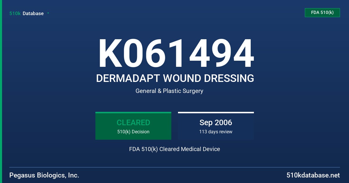 K061494 DERMADAPT WOUND DRESSING FDA 510(k) Cleared Medical Device