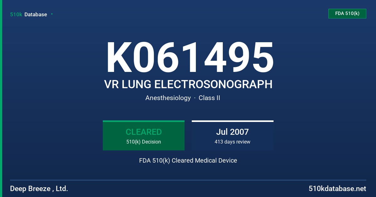 K061495 VR LUNG ELECTROSONOGRAPH FDA 510(k) Cleared Medical Device