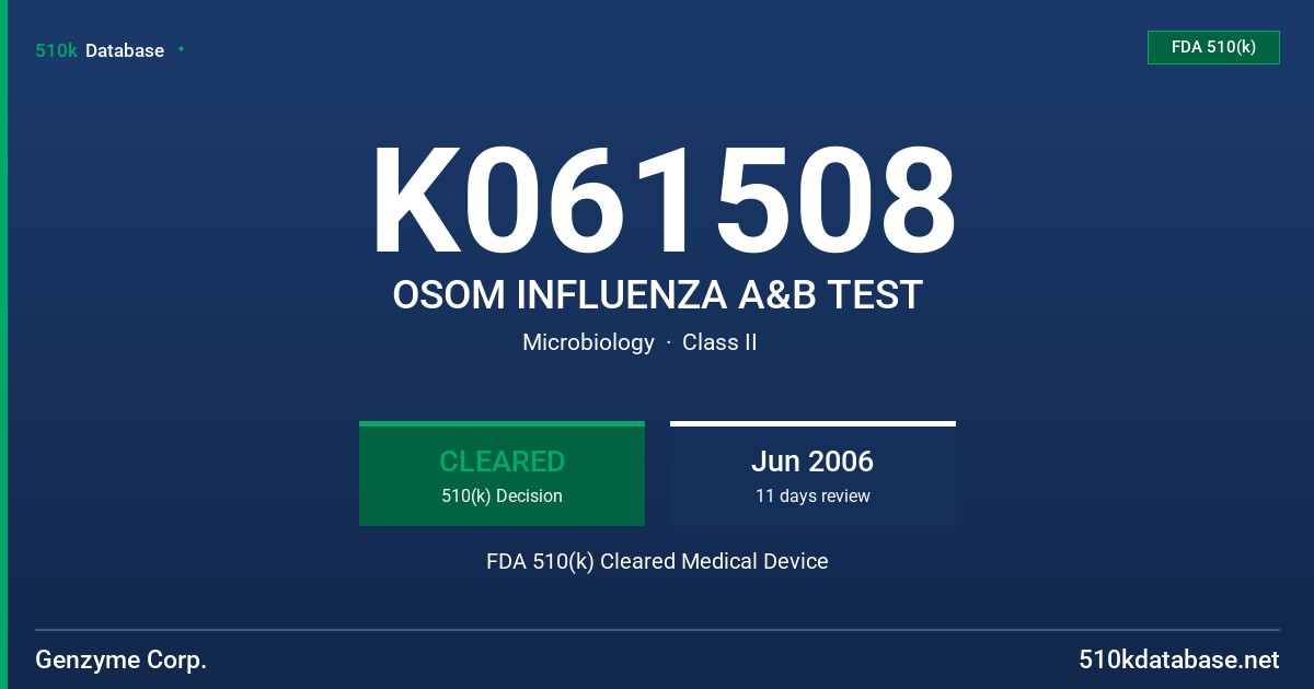 K061508 OSOM INFLUENZA A&B TEST FDA 510(k) Cleared Medical Device