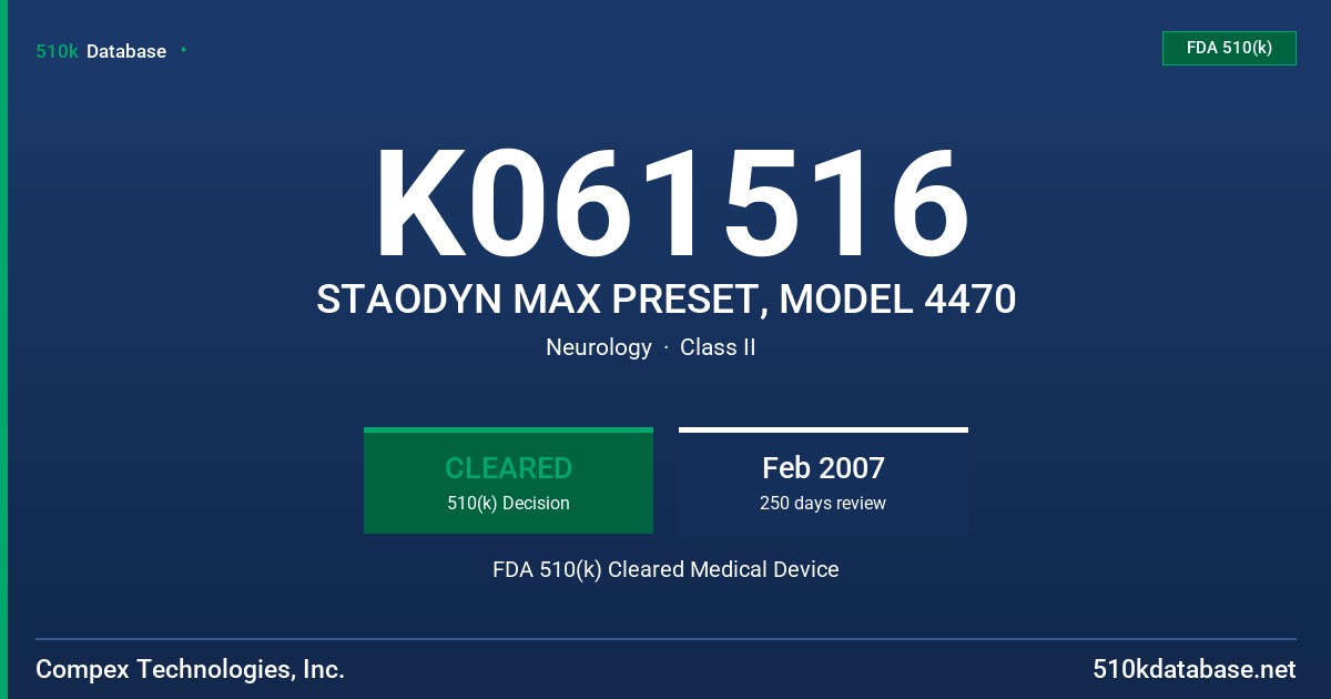K061516 STAODYN MAX PRESET, MODEL 4470 FDA 510(k) Cleared Medical Device